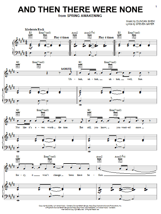 Download Duncan Sheik And Then There Were None Sheet Music and learn how to play Piano, Vocal & Guitar (Right-Hand Melody) PDF digital score in minutes
