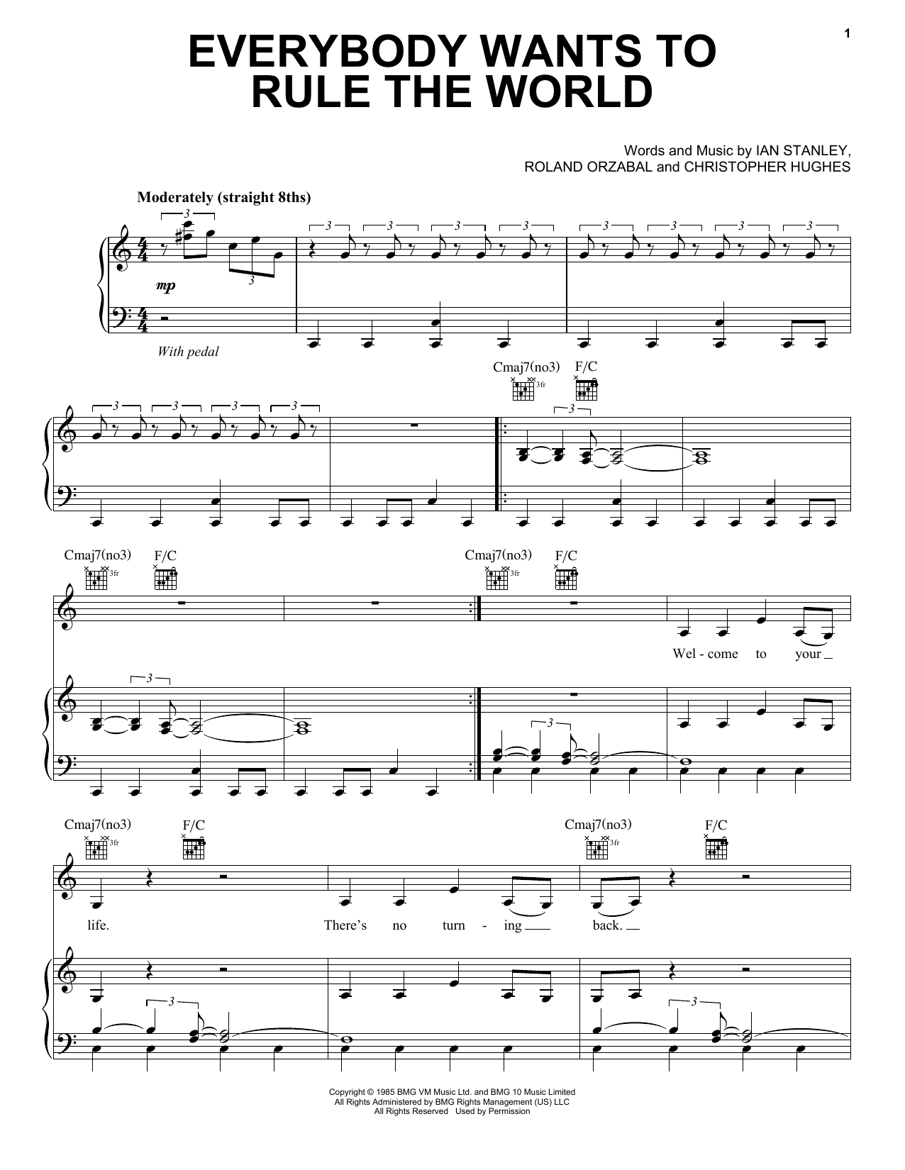 Download Duncan Sheik Everybody Wants To Rule The World Sheet Music and learn how to play Piano, Vocal & Guitar (Right-Hand Melody) PDF digital score in minutes