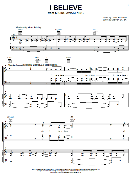 Download Duncan Sheik I Believe Sheet Music and learn how to play Piano, Vocal & Guitar (Right-Hand Melody) PDF digital score in minutes
