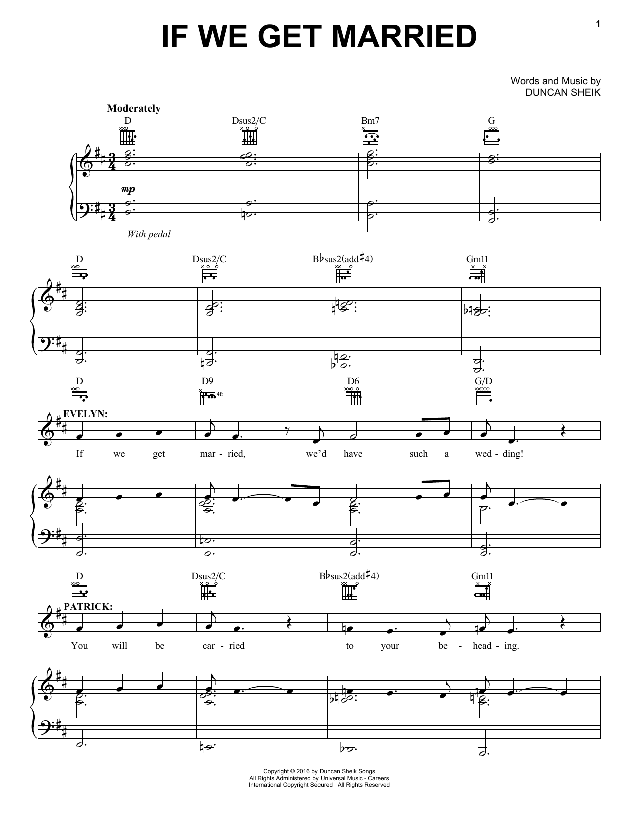 Download Duncan Sheik If We Get Married Sheet Music and learn how to play Piano, Vocal & Guitar (Right-Hand Melody) PDF digital score in minutes