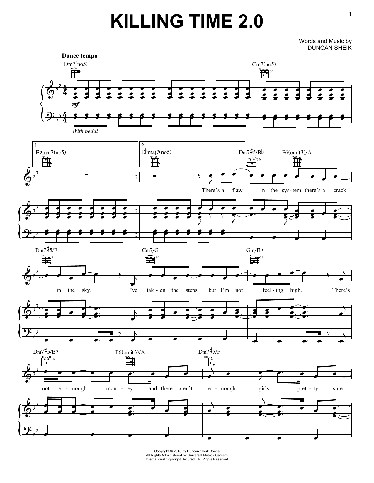 Download Duncan Sheik Killing Time 2.0 Sheet Music and learn how to play Piano, Vocal & Guitar (Right-Hand Melody) PDF digital score in minutes