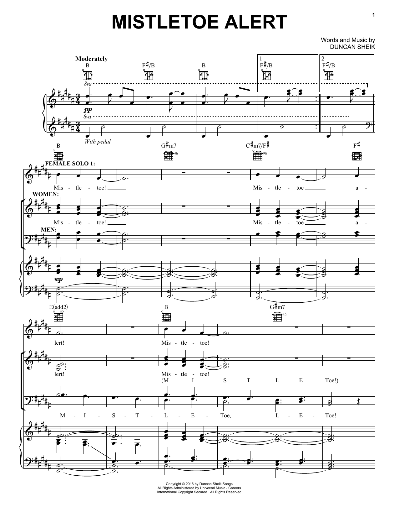 Download Duncan Sheik Mistletoe Alert Sheet Music and learn how to play Piano, Vocal & Guitar (Right-Hand Melody) PDF digital score in minutes
