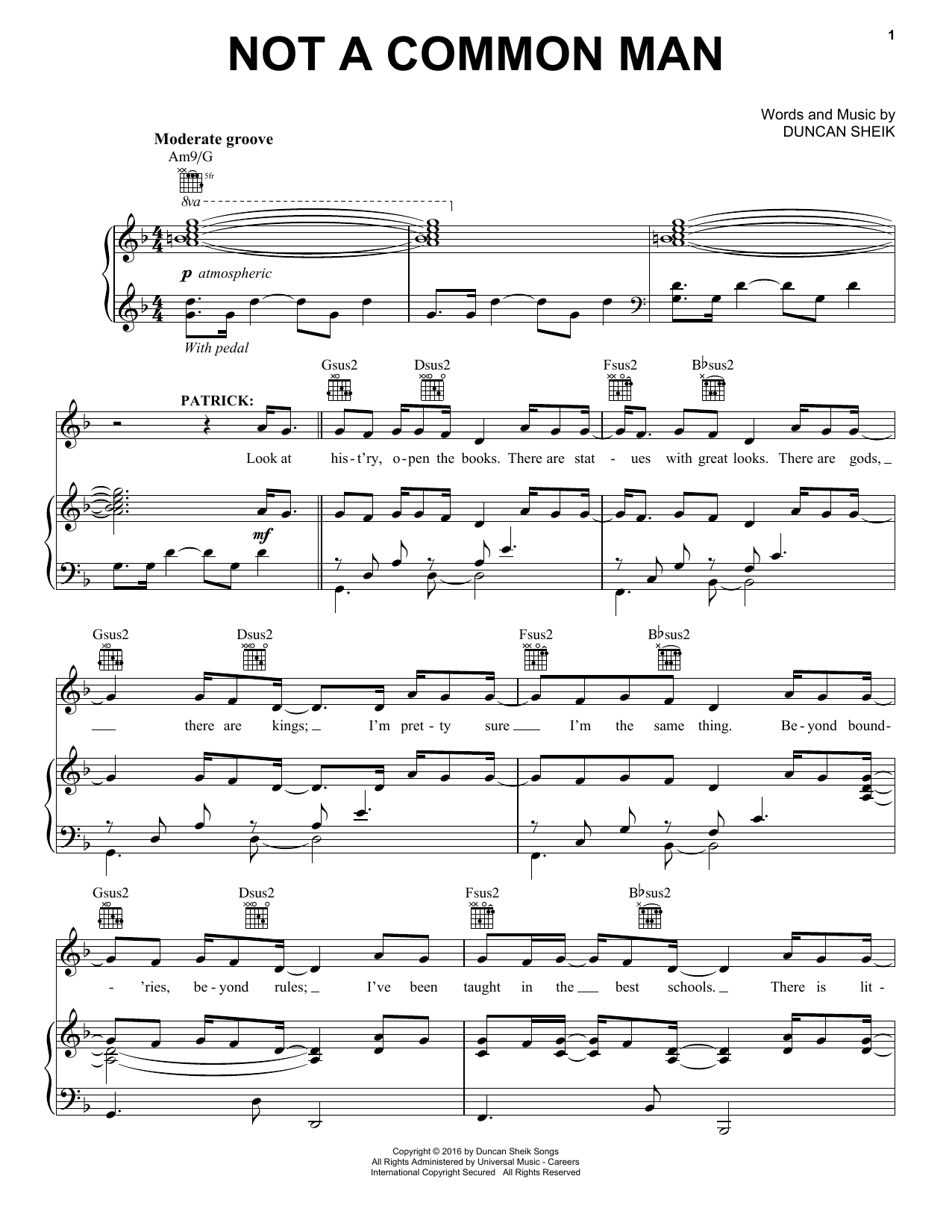 Download Duncan Sheik Not A Common Man Sheet Music and learn how to play Piano, Vocal & Guitar (Right-Hand Melody) PDF digital score in minutes