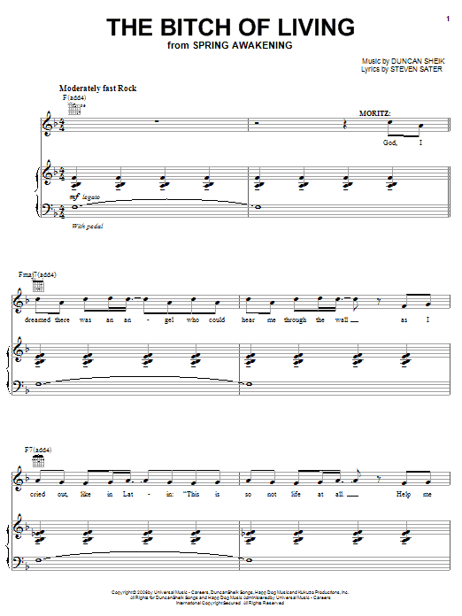 Download Duncan Sheik The Bitch Of Living Sheet Music and learn how to play Piano, Vocal & Guitar (Right-Hand Melody) PDF digital score in minutes