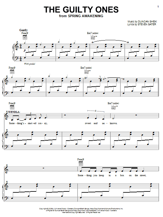 Download Duncan Sheik The Guilty Ones Sheet Music and learn how to play Piano, Vocal & Guitar (Right-Hand Melody) PDF digital score in minutes