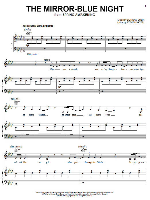 Download Duncan Sheik The Mirror-Blue Night Sheet Music and learn how to play Piano, Vocal & Guitar (Right-Hand Melody) PDF digital score in minutes