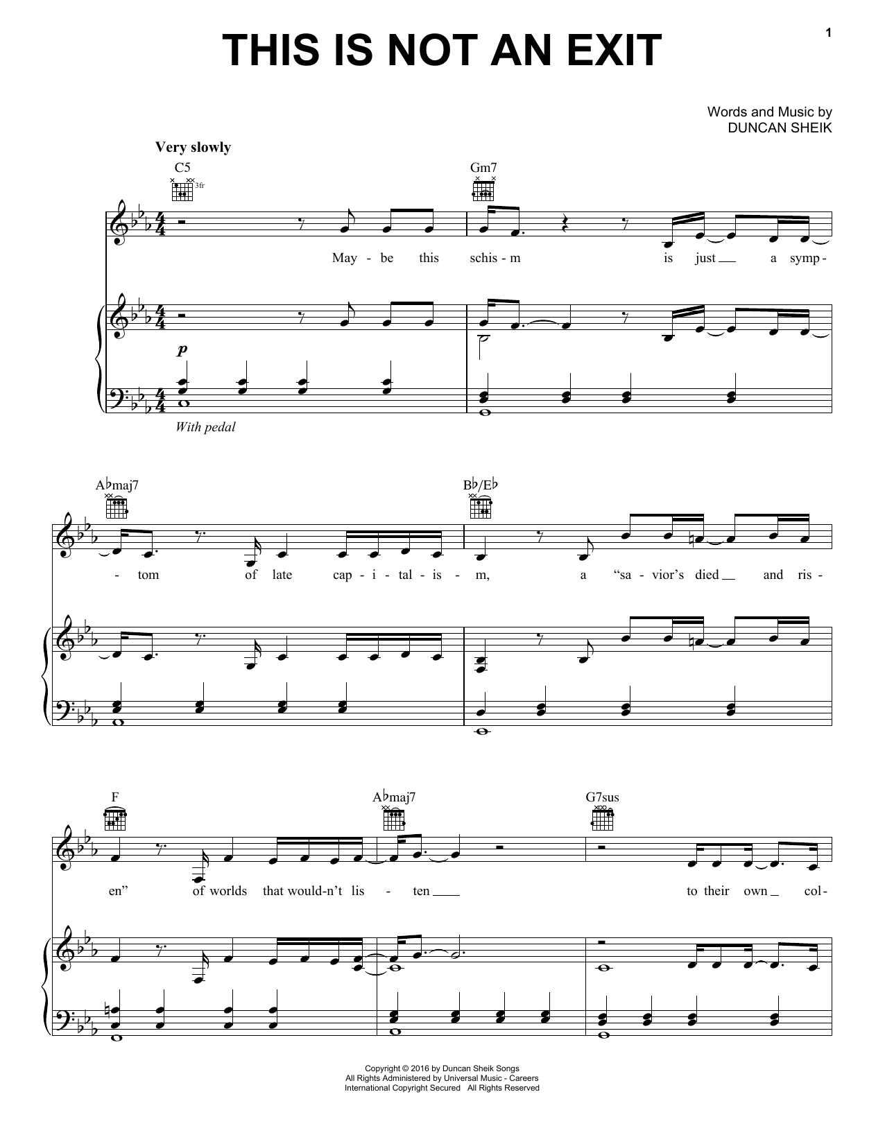 Download Duncan Sheik This Is Not An Exit Sheet Music and learn how to play Piano, Vocal & Guitar (Right-Hand Melody) PDF digital score in minutes