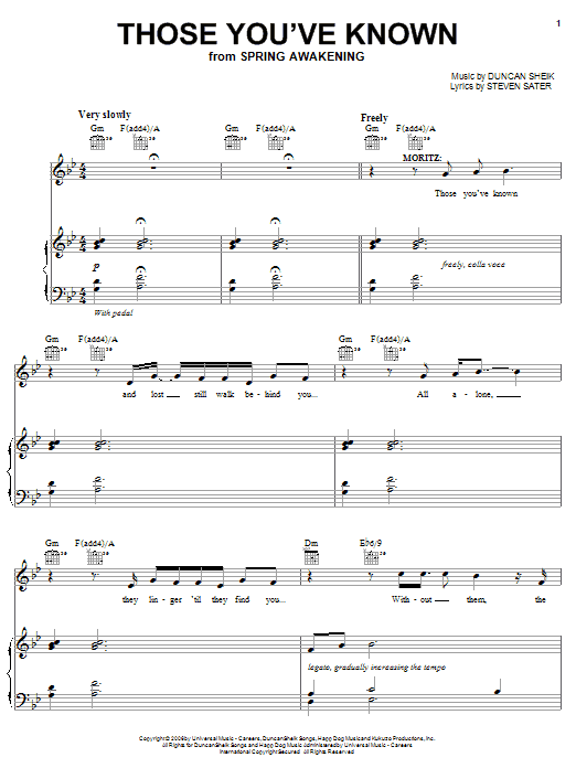 Download Duncan Sheik Those You've Known Sheet Music and learn how to play Piano, Vocal & Guitar (Right-Hand Melody) PDF digital score in minutes
