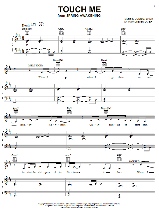 Download Duncan Sheik Touch Me Sheet Music and learn how to play Piano, Vocal & Guitar (Right-Hand Melody) PDF digital score in minutes