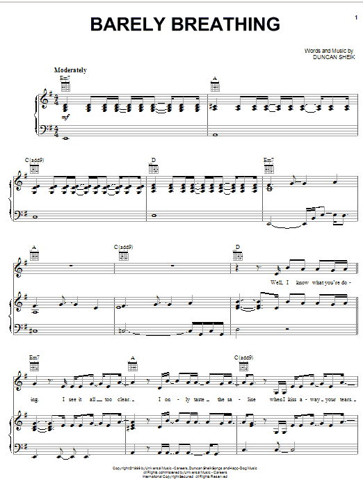 Download Duncan Sheik Sheet Music and learn how to play Piano, Vocal & Guitar (Right-Hand Melody) PDF score in minutes