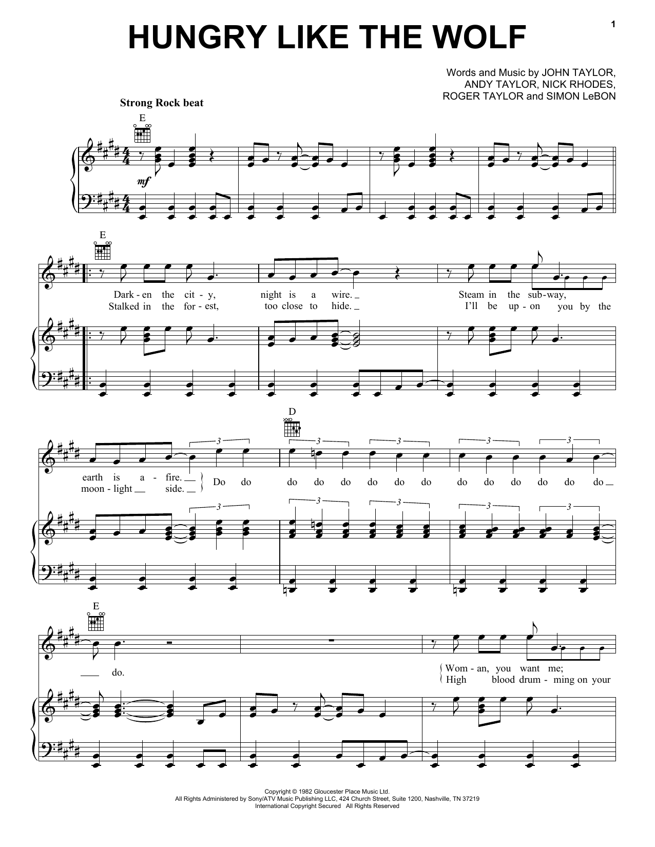 Download Duran Duran Hungry Like The Wolf Sheet Music and learn how to play Real Book – Melody, Lyrics & Chords PDF digital score in minutes