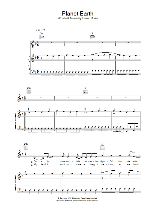 Download Duran Duran Planet Earth Sheet Music and learn how to play Piano, Vocal & Guitar (Right-Hand Melody) PDF digital score in minutes