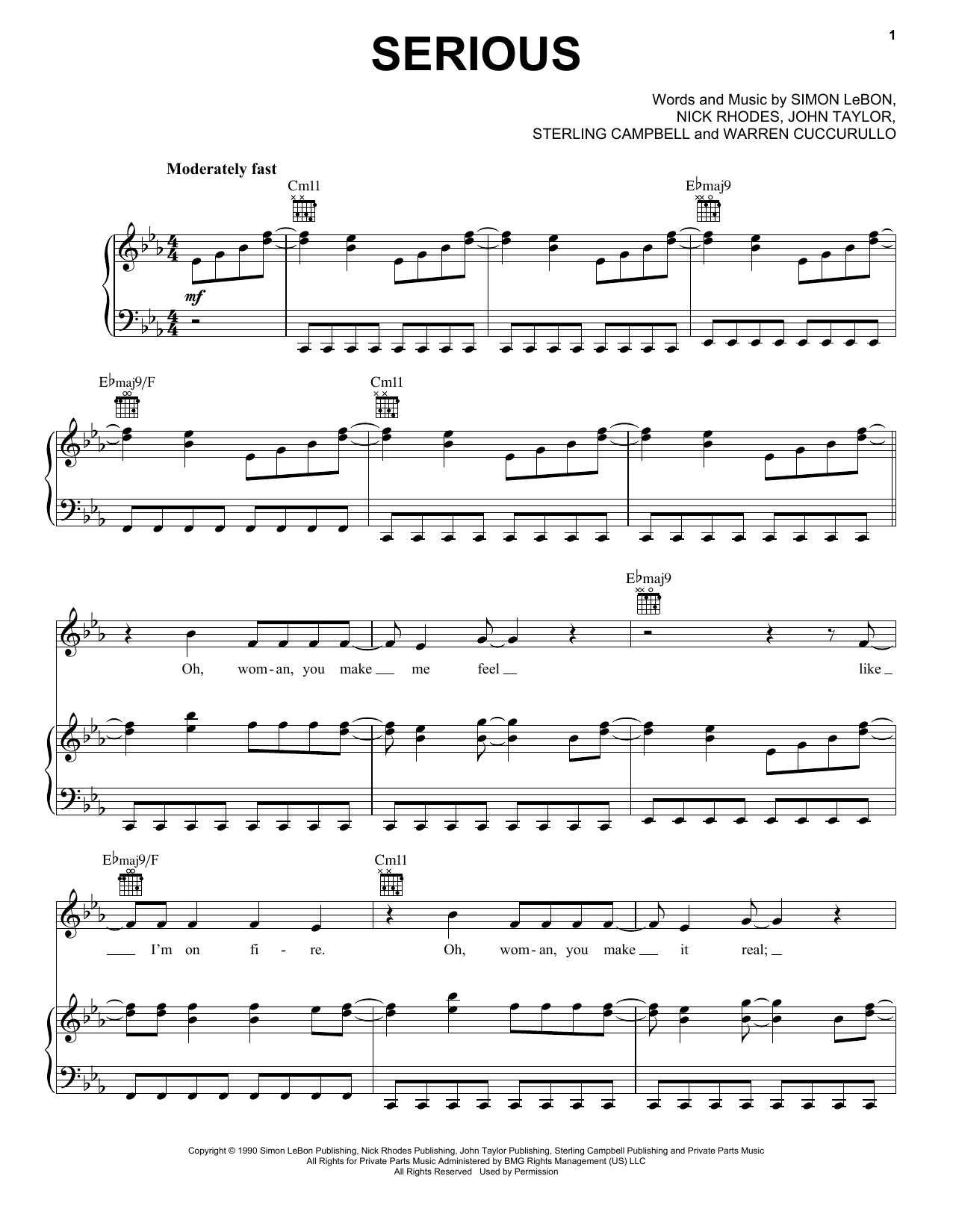 Download Duran Duran Serious Sheet Music and learn how to play Piano, Vocal & Guitar (Right-Hand Melody) PDF digital score in minutes