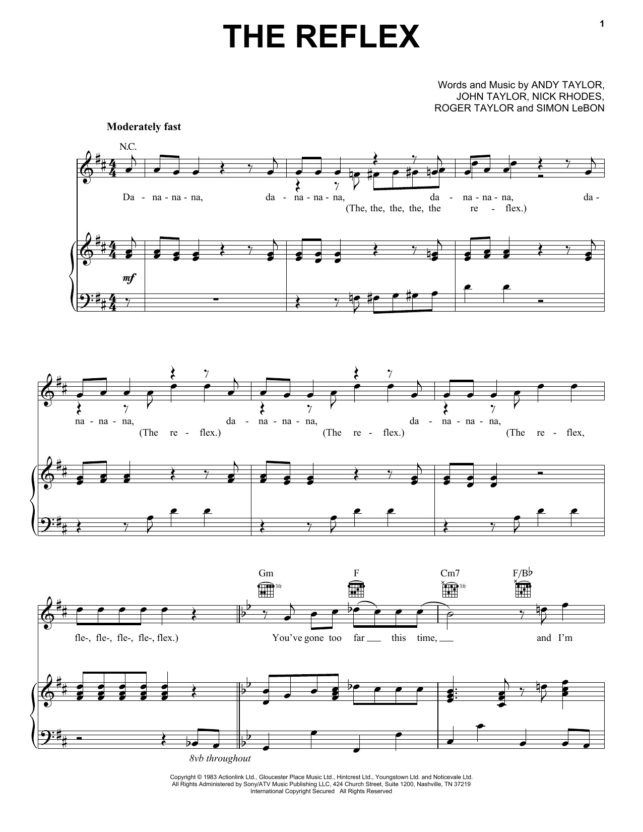 Download Duran Duran The Reflex Sheet Music and learn how to play Piano, Vocal & Guitar (Right-Hand Melody) PDF digital score in minutes