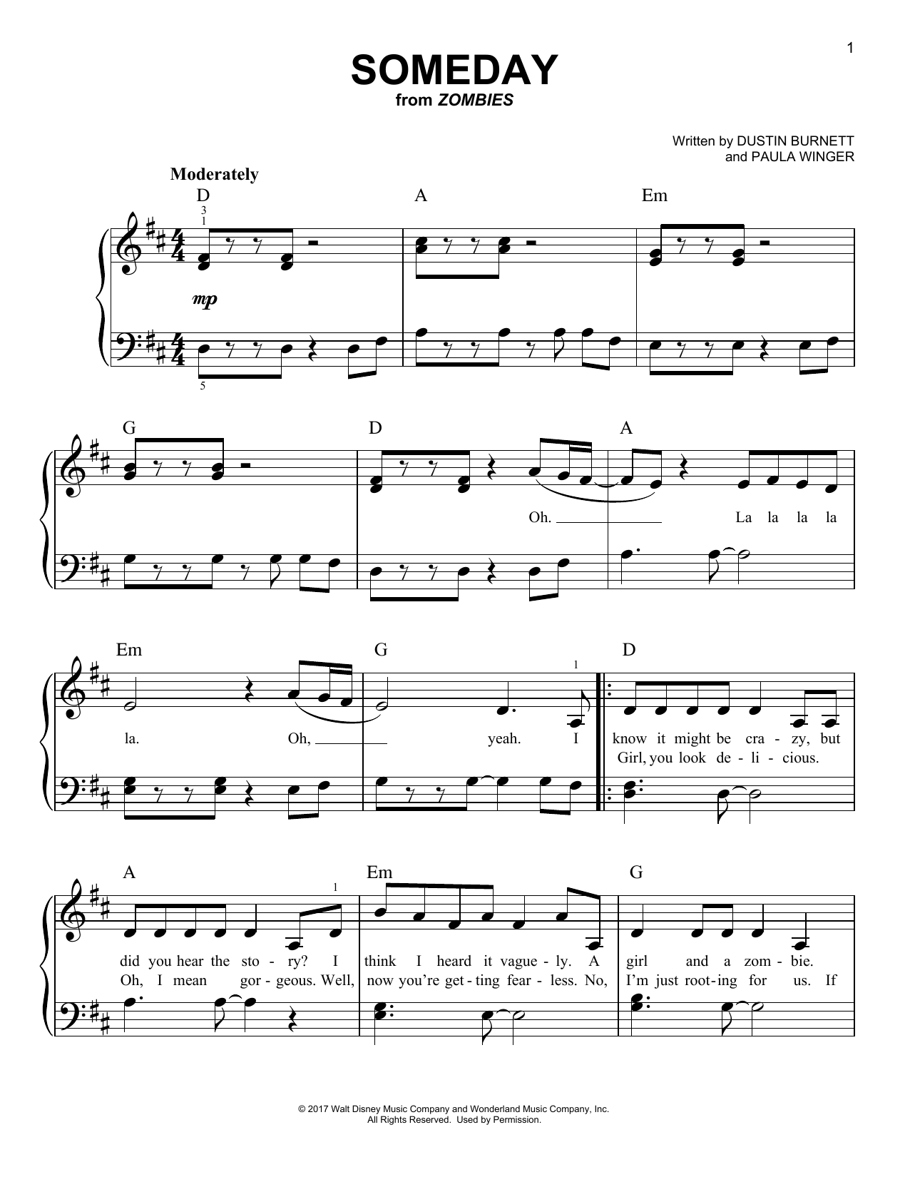 Download Dustin Burnett Someday Sheet Music and learn how to play Easy Piano PDF digital score in minutes