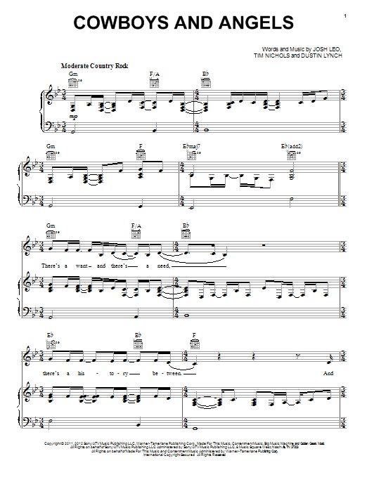 Download Dustin Lynch Cowboys And Angels Sheet Music and learn how to play Piano, Vocal & Guitar (Right-Hand Melody) PDF digital score in minutes