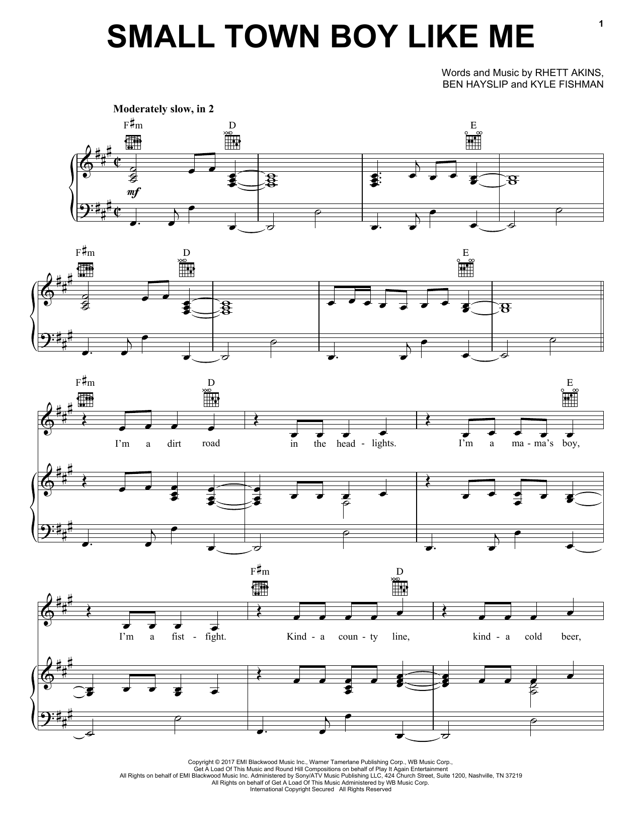 Download Dustin Lynch Small Town Boy Like Me Sheet Music and learn how to play Piano, Vocal & Guitar (Right-Hand Melody) PDF digital score in minutes