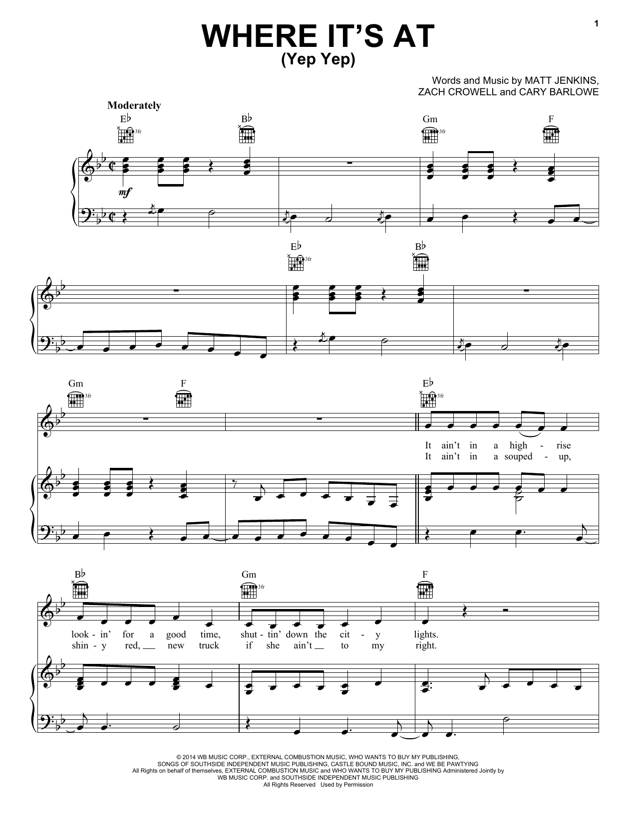 Download Dustin Lynch Where It's At (Yep Yep) Sheet Music and learn how to play Piano, Vocal & Guitar (Right-Hand Melody) PDF digital score in minutes