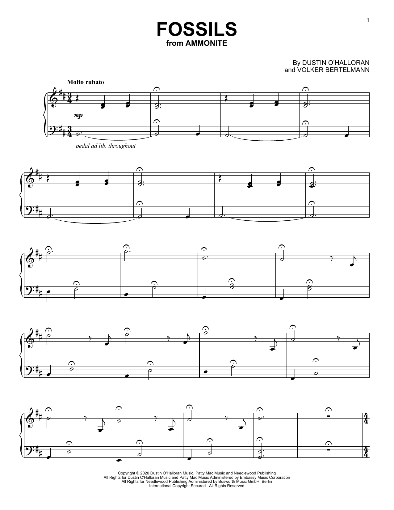 Download Dustin O'Halloran & Volker Bertelmann Fossils (from Ammonite) Sheet Music and learn how to play Piano Solo PDF digital score in minutes