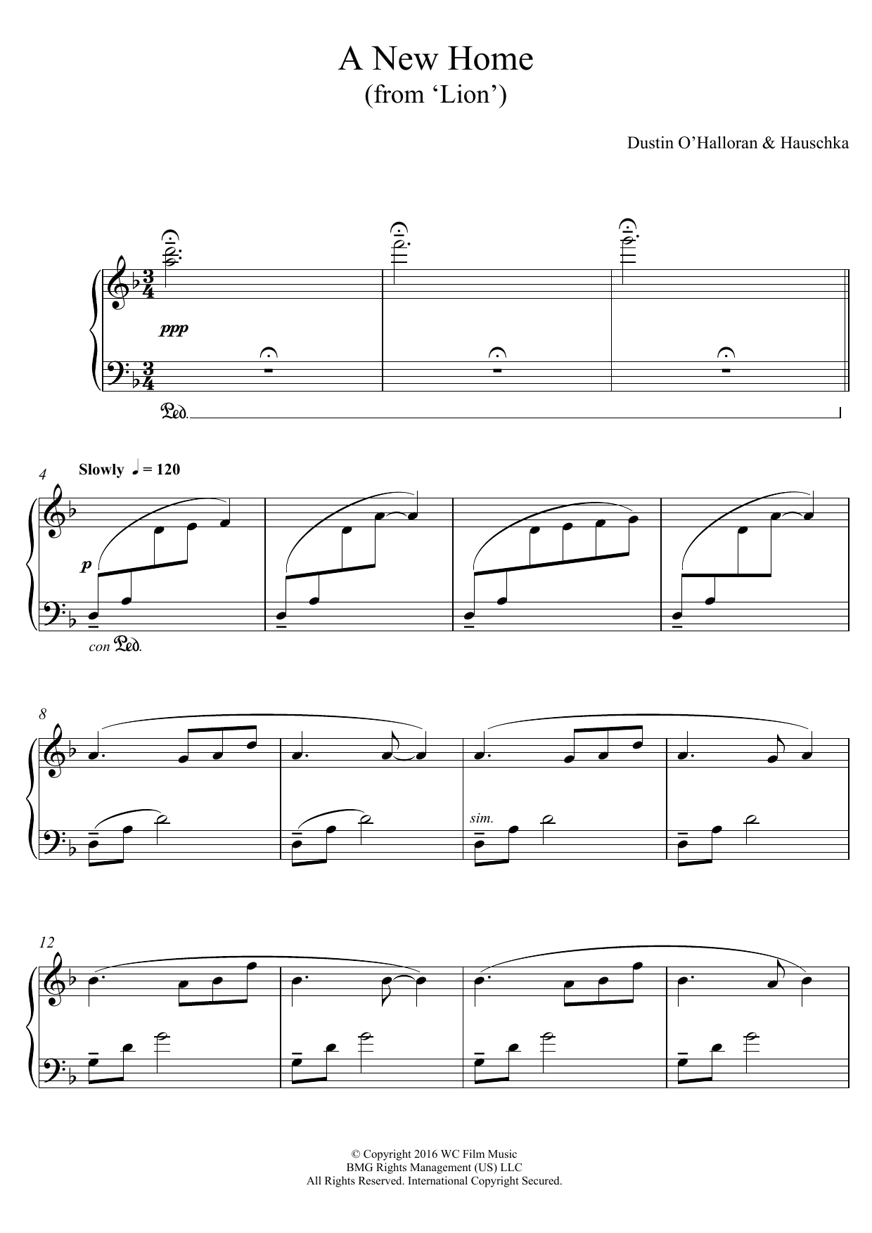 Download Dustin O'Halloran & Hauschka A New Home (from 'Lion') Sheet Music and learn how to play Piano PDF digital score in minutes
