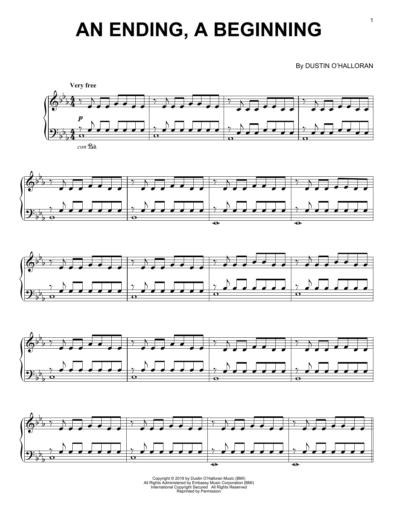 Download Dustin O'Halloran An Ending, A Beginning Sheet Music and learn how to play Piano Solo PDF digital score in minutes