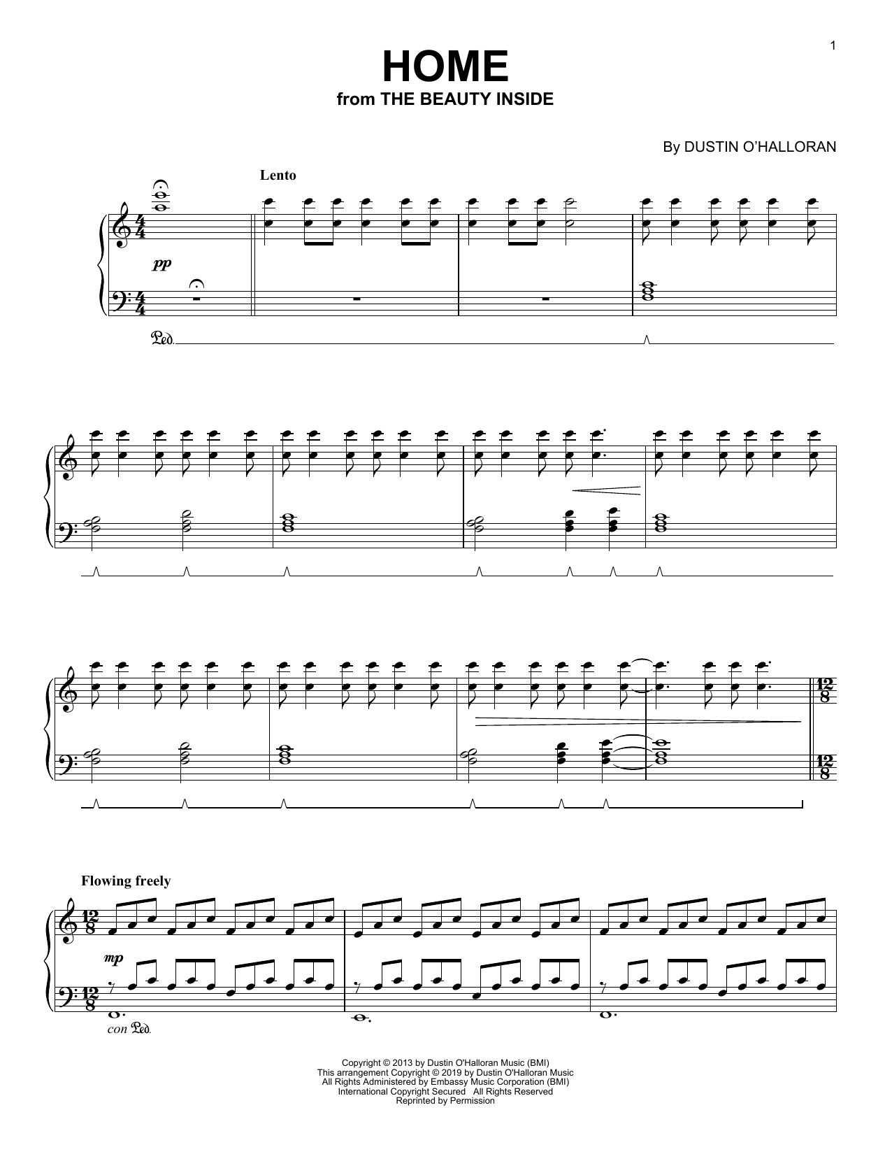 Download Dustin O'Halloran Home (from The Beauty Inside) Sheet Music and learn how to play Piano Solo PDF digital score in minutes