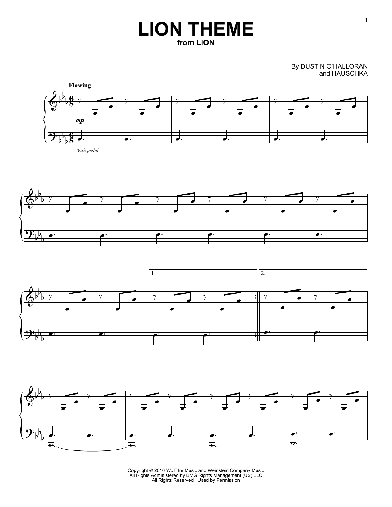 Download Dustin O'Halloran Lion Theme (from Lion) Sheet Music and learn how to play Easy Piano PDF digital score in minutes