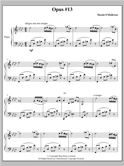 Download Dustin O'Halloran Opus 13 Sheet Music and learn how to play Piano PDF digital score in minutes
