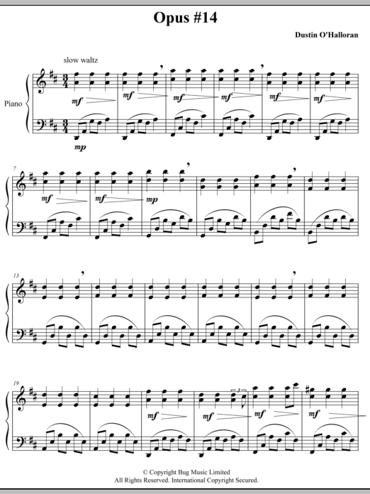 Download Dustin O'Halloran Opus 14 Sheet Music and learn how to play Piano PDF digital score in minutes