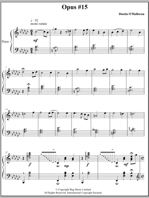 Download Dustin O'Halloran Opus 15 Sheet Music and learn how to play Piano PDF digital score in minutes