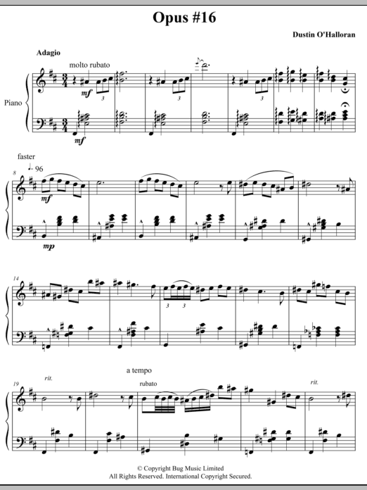 Download Dustin O'Halloran Opus 16 Sheet Music and learn how to play Piano PDF digital score in minutes