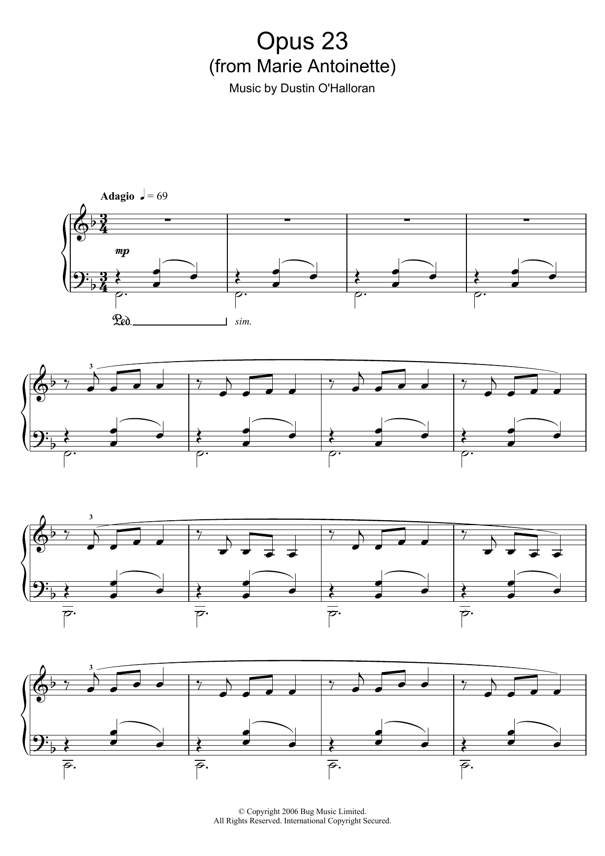 Download Dustin O'Halloran Opus 23 (from 'Marie Antoinette') Sheet Music and learn how to play Easy Piano PDF digital score in minutes
