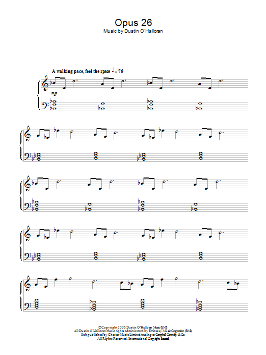 Download Dustin O'Halloran Opus 26 Sheet Music and learn how to play Piano PDF digital score in minutes