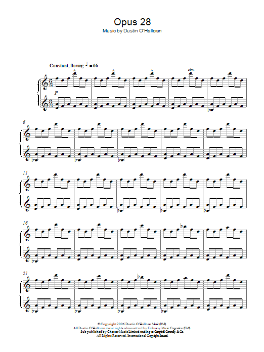 Download Dustin O'Halloran Opus 28 Sheet Music and learn how to play Piano PDF digital score in minutes