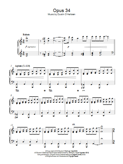 Download Dustin O'Halloran Opus 34 Sheet Music and learn how to play Piano PDF digital score in minutes