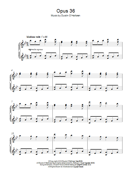 Download Dustin O'Halloran Opus 36 Sheet Music and learn how to play Piano PDF digital score in minutes