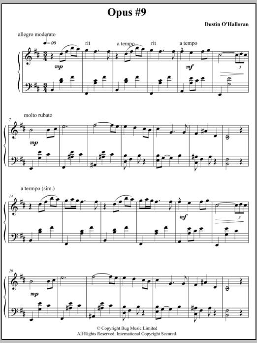 Download Dustin O'Halloran Opus 9 Sheet Music and learn how to play Piano PDF digital score in minutes
