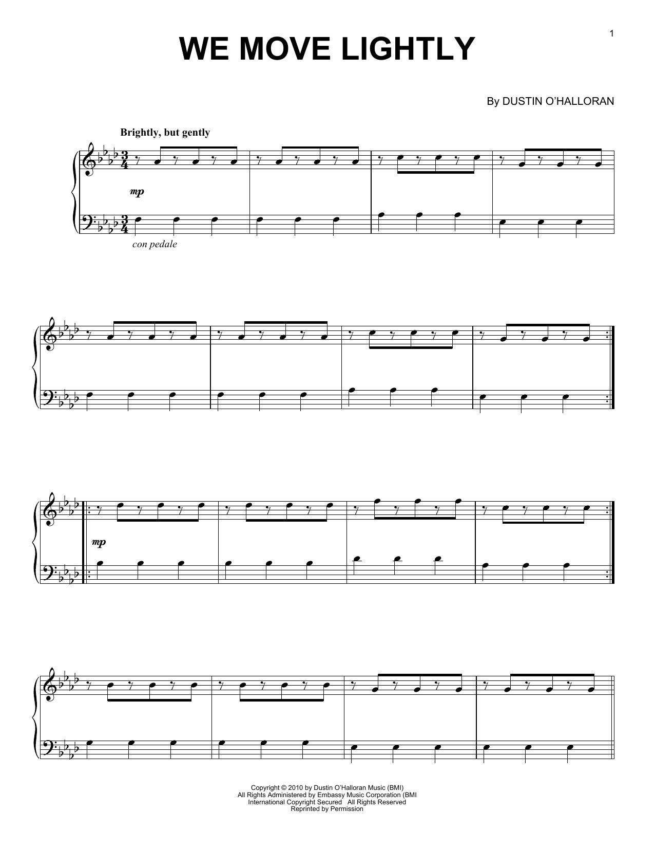 Download Dustin O'Halloran We Move Lightly (from Like Crazy) Sheet Music and learn how to play Piano Solo PDF digital score in minutes