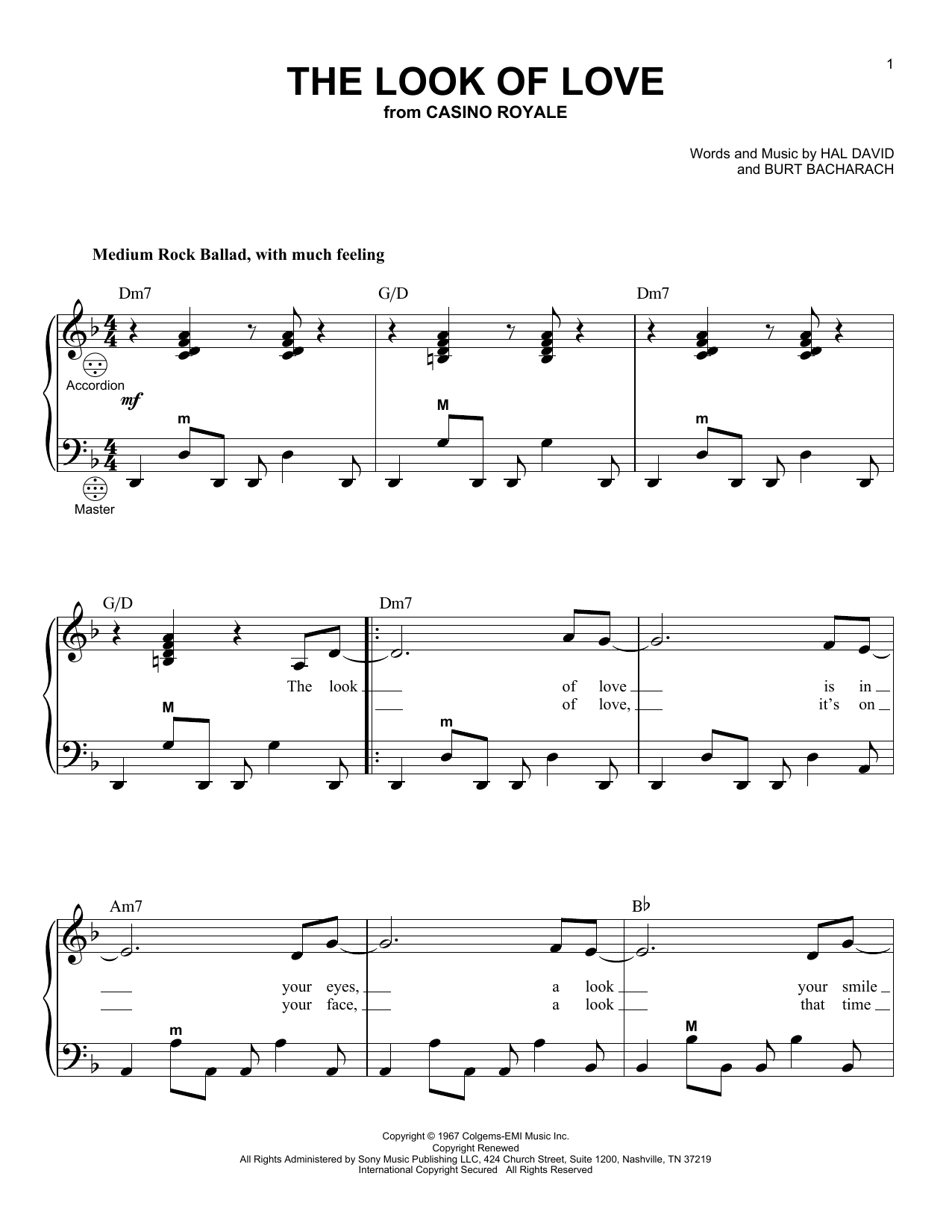 Download Dusty Springfield The Look Of Love Sheet Music and learn how to play Accordion PDF digital score in minutes