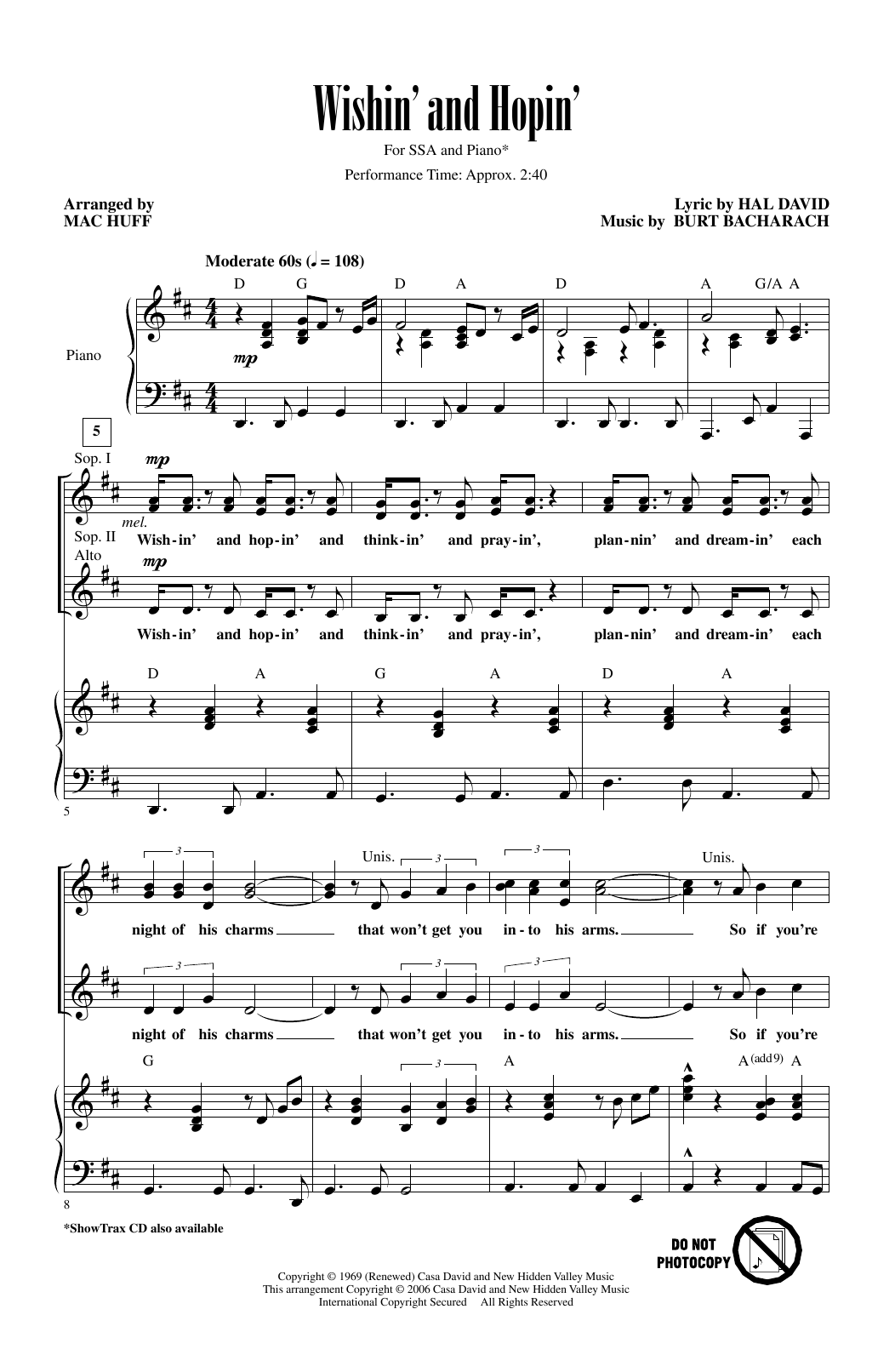 Download Dusty Springfield Wishin' And Hopin' (arr. Mac Huff) Sheet Music and learn how to play SSA Choir PDF digital score in minutes