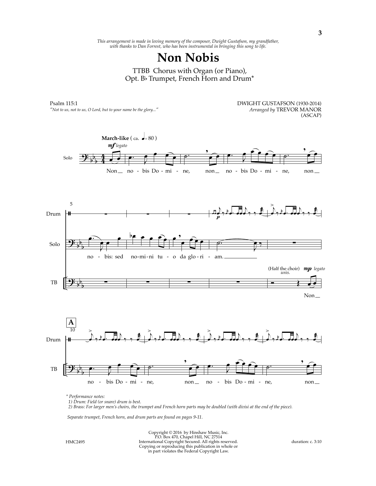 Download Dwight Gustafson Non Nobis (arr. Trevor Manor) Sheet Music and learn how to play TTBB Choir PDF digital score in minutes