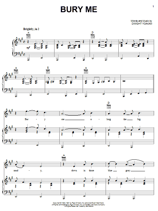 Download Dwight Yoakam Bury Me Sheet Music and learn how to play Piano, Vocal & Guitar (Right-Hand Melody) PDF digital score in minutes