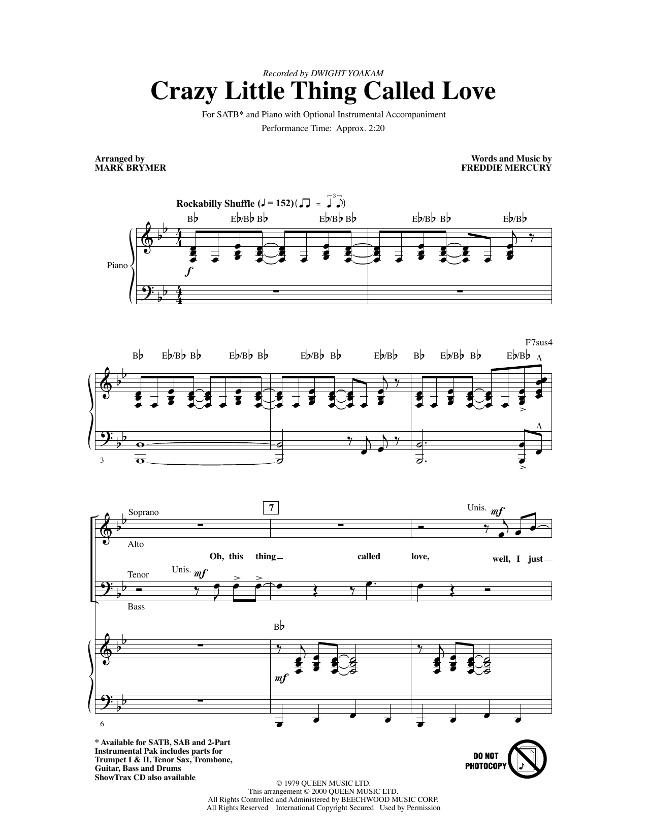 Download Dwight Yoakam Crazy Little Thing Called Love (arr. Mark Brymer) Sheet Music and learn how to play 2-Part Choir PDF digital score in minutes