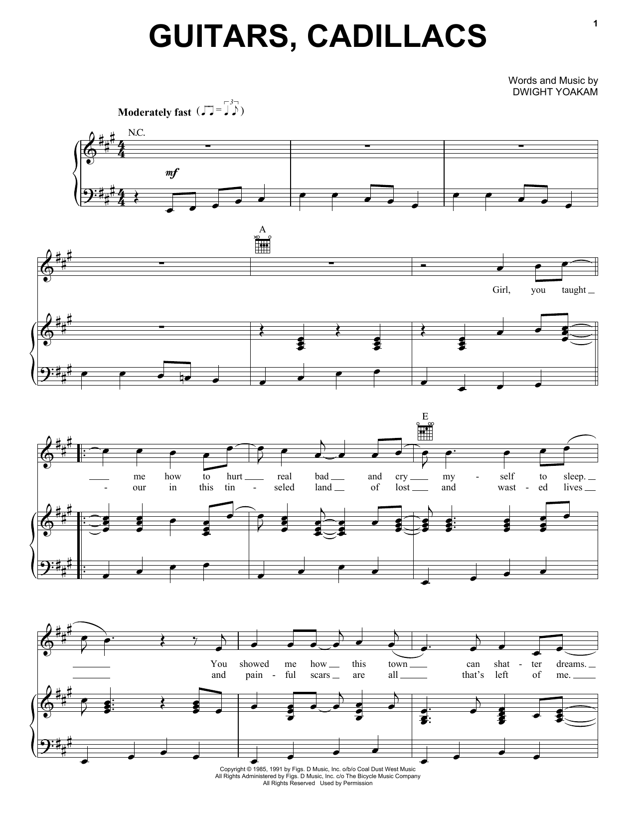Download Dwight Yoakam Guitars, Cadillacs Sheet Music and learn how to play Real Book – Melody, Lyrics & Chords PDF digital score in minutes