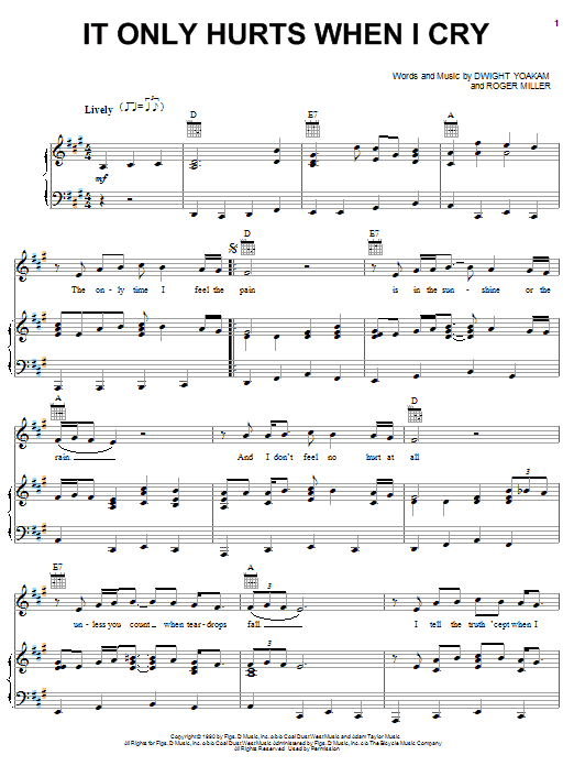 Download Dwight Yoakam It Only Hurts When I Cry Sheet Music and learn how to play Piano, Vocal & Guitar (Right-Hand Melody) PDF digital score in minutes