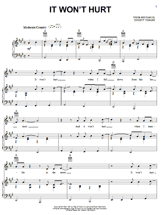 Download Dwight Yoakam It Won't Hurt Sheet Music and learn how to play Piano, Vocal & Guitar (Right-Hand Melody) PDF digital score in minutes