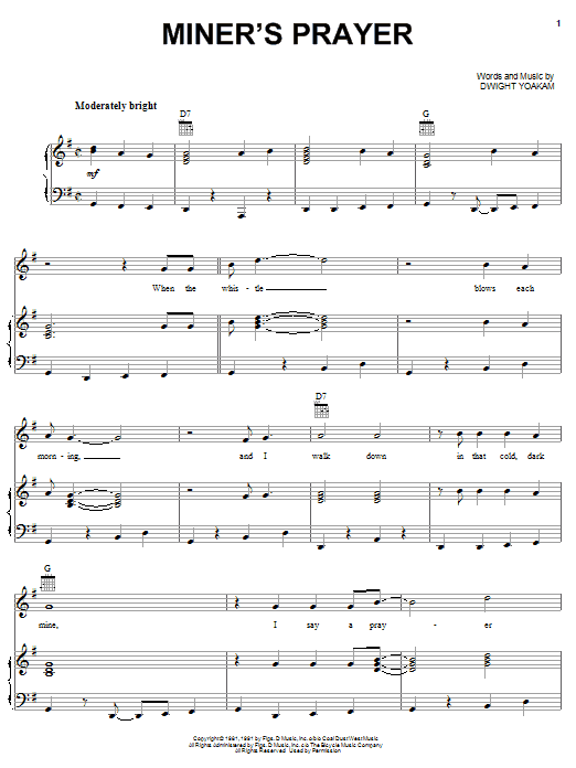 Download Dwight Yoakam Miner's Prayer Sheet Music and learn how to play Piano, Vocal & Guitar (Right-Hand Melody) PDF digital score in minutes