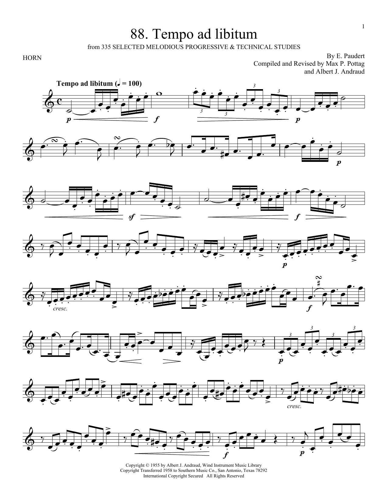 Download E. Paudert Etude No. 88 Sheet Music and learn how to play French Horn Solo PDF digital score in minutes