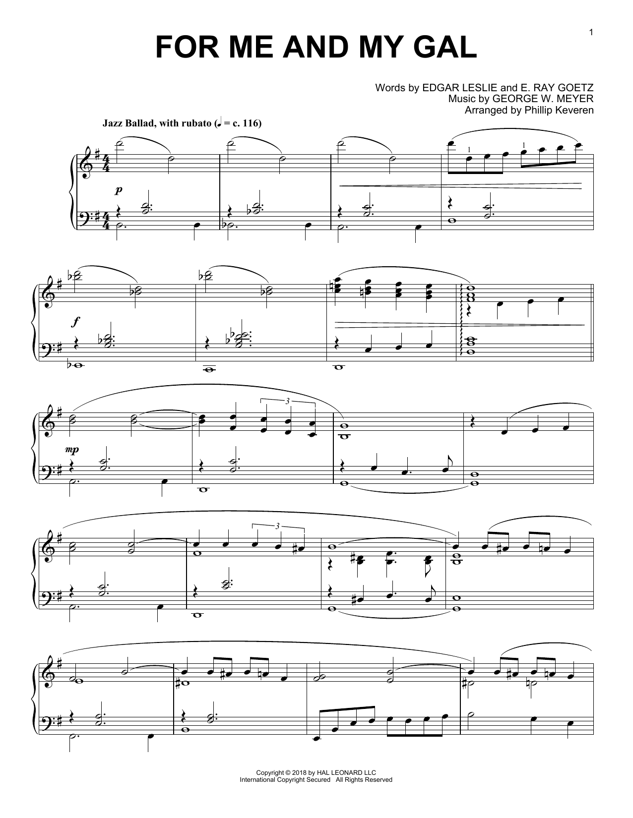 Download E. Ray Goetz For Me And My Gal [Jazz version] (arr. Phillip Keveren) Sheet Music and learn how to play Piano Solo PDF digital score in minutes