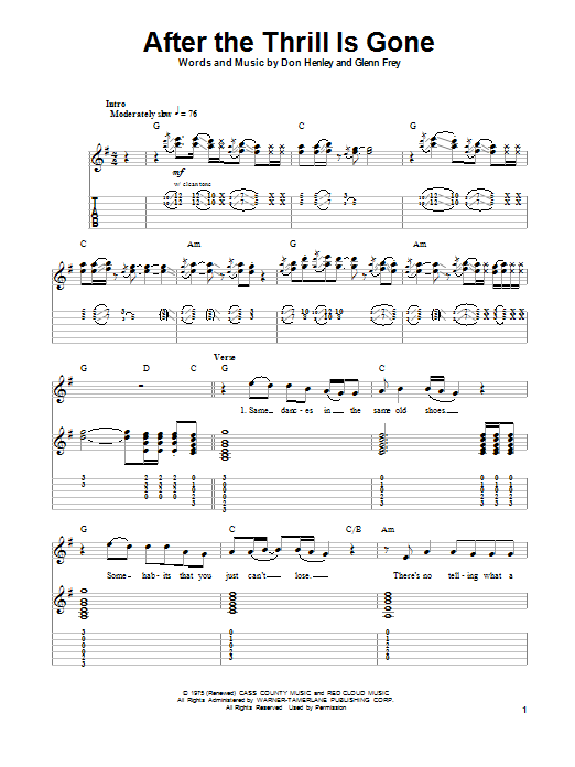 Download Eagles After The Thrill Is Gone Sheet Music and learn how to play Guitar Tab PDF digital score in minutes